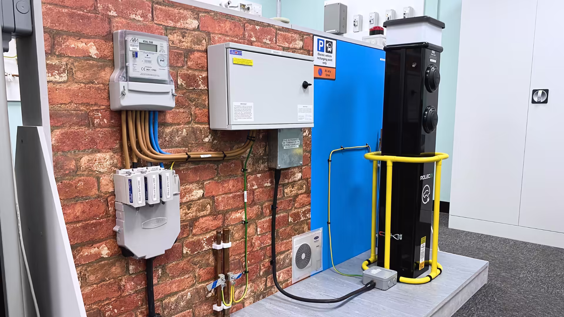 An electric vehicle charging point rig at Logic4training