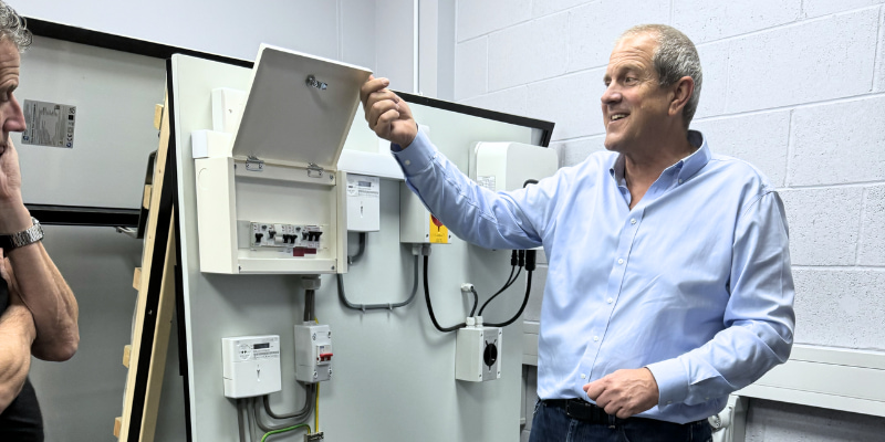 Solar PV & Battery Storage trainer explaining the components