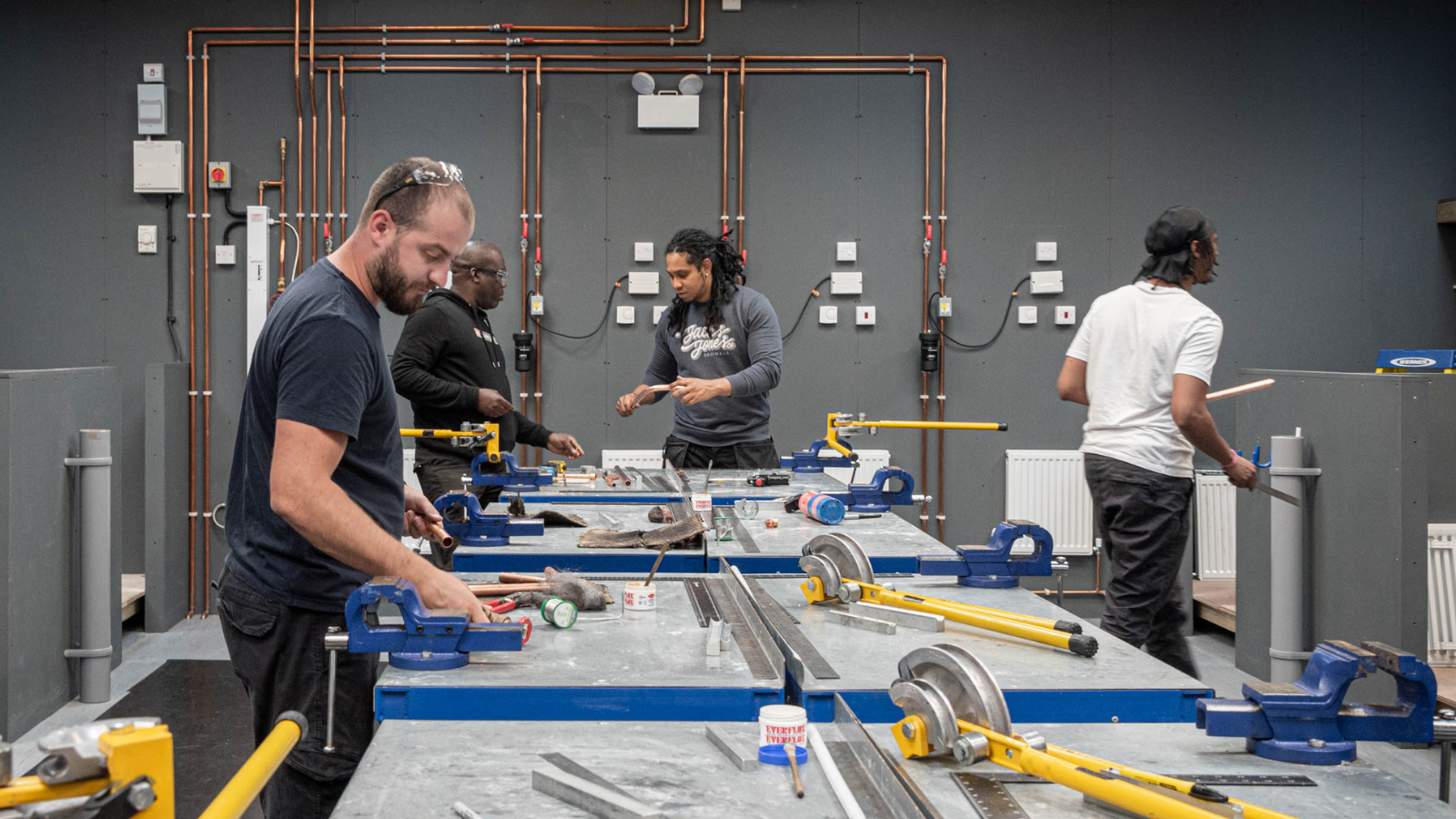 Apprenticeships | A class in the workshop, learning aspects of becoming a gas engineer.