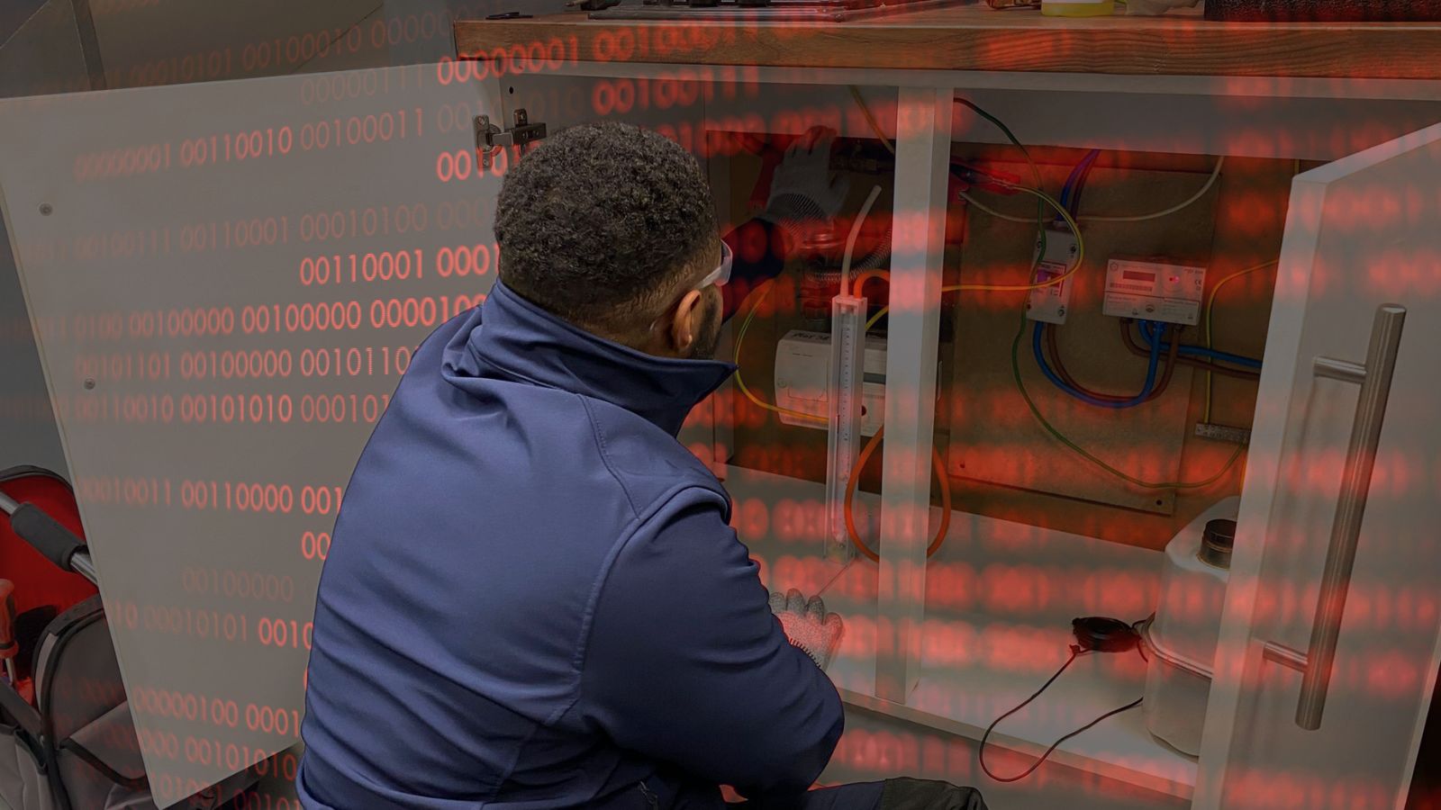 Building services engineer working with and AI overlay