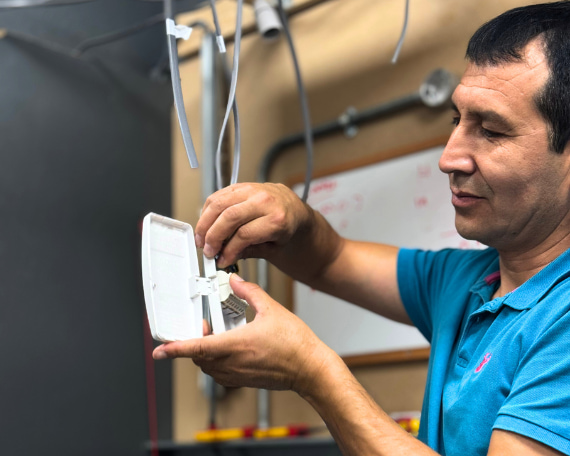 Man wiring a box