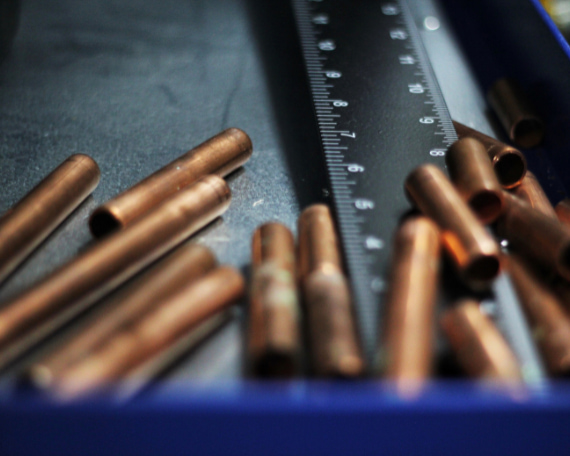 Cut ends of copper pipe