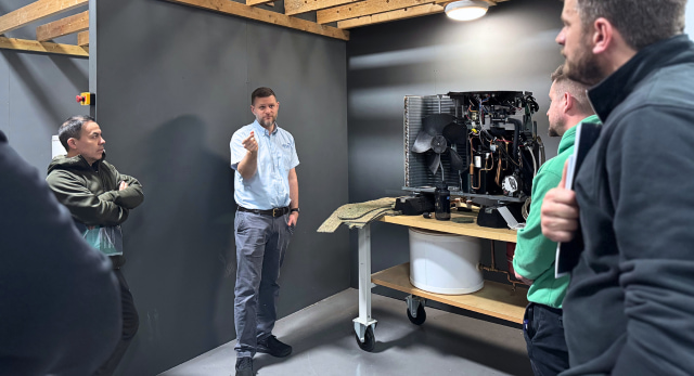 Heat pump trainer teaching an MCS approved air source heat pump course