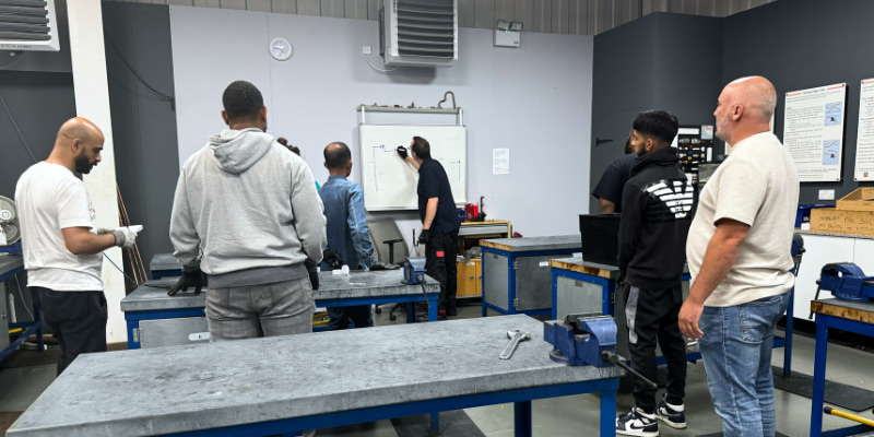 Gas students in a workshop, training to complete an in-person gas course