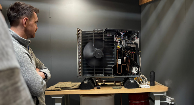 Air source heat pump training course showing students how an air source heat pump work