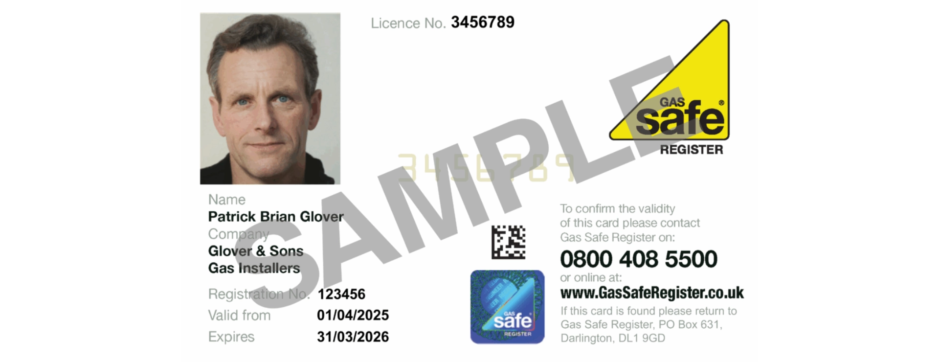 Gas Safe ID Card FRONT