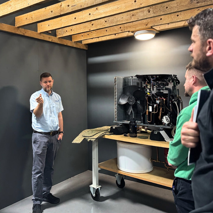 Logic4training air course heat pump trainer delivering a training course