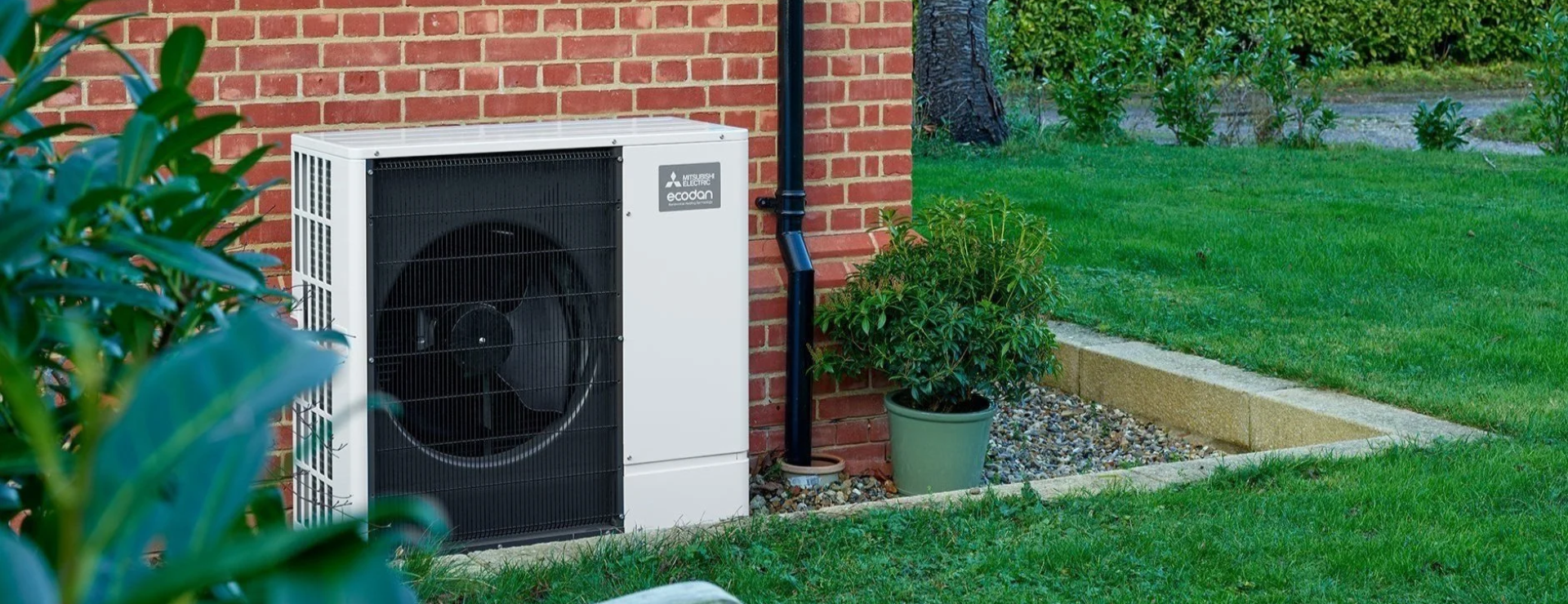 A heat pump in a garden