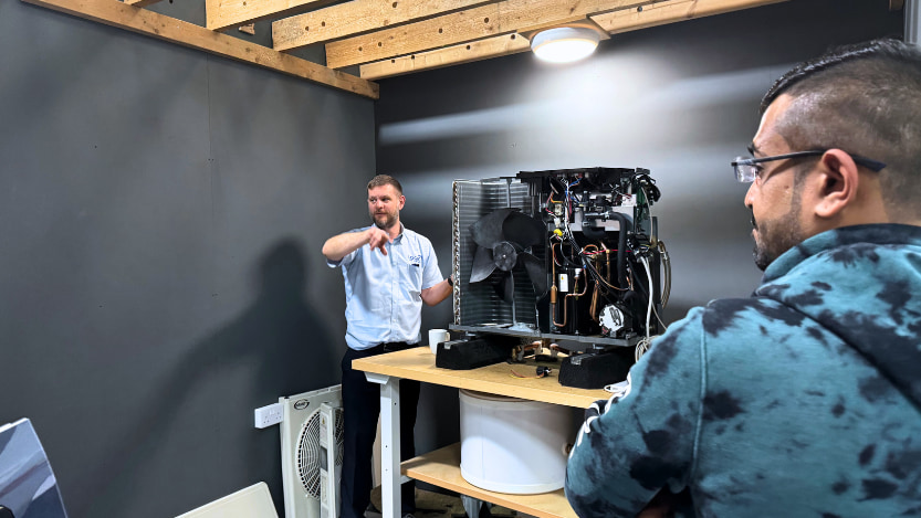 A Logic4training air source heat pump course being delivered by a trainer